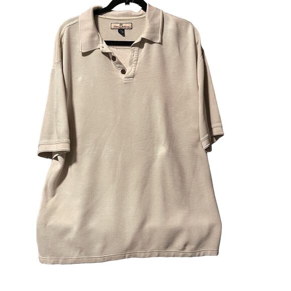 Men's XL Tommy Bahama Short Sleeve Silk Ribbed Ivory 1/4 Button Polo Shirt - Picture 1 of 2